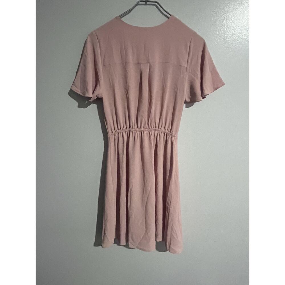 Monteau Dress Womens S Pink Wrap Short V-Neck Flutter Sleeve Tie Belted - Picture 5 of 5